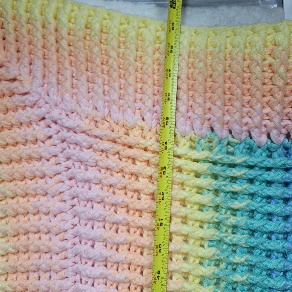 Handmade Crochet Blanket Heavy Chunky Pastel Rainbow Gradient Soft Cozy 50x71